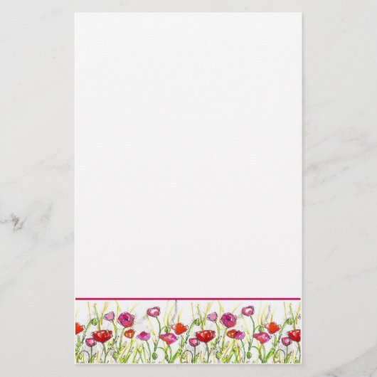 赤いケシの花水彩の花 便箋 (正面)