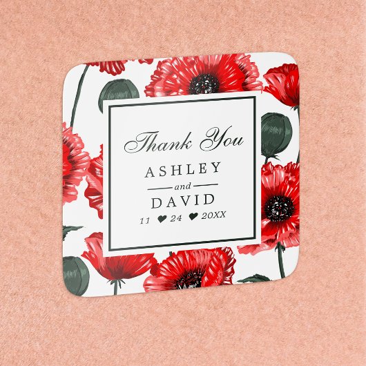 赤いケシの花結婚フローラ スクエアシール
