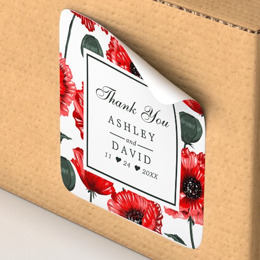 赤いケシの花結婚フローラ スクエアシール