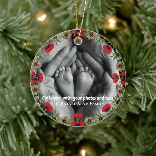 赤いケシの花２枚 カスタム テキスト 無料 パレスチナ セラミックオーナメント (ツリー)