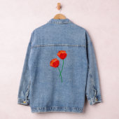赤いケシの花2つ デニムジャケット (ハンガー)