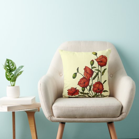 赤いケシの花：オリジナルのアートワーク クッション (椅子)