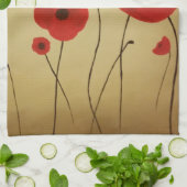 赤いケシの花 キッチンタオル (折り畳み)