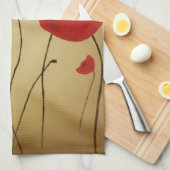 赤いケシの花 キッチンタオル (四つ折り)