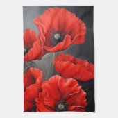 赤いケシの花 キッチンタオル (縦)