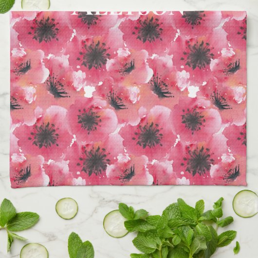 赤いケシの花 キッチンタオル (折り畳み)