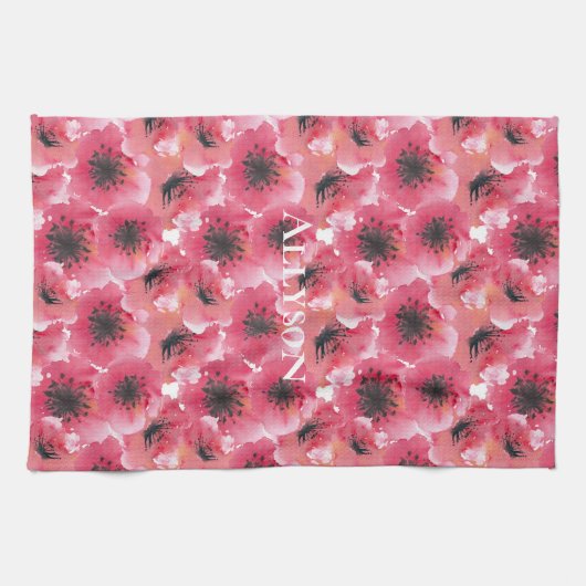 赤いケシの花 キッチンタオル (横)