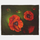 赤いケシの花 フリースブランケット (正面(横))