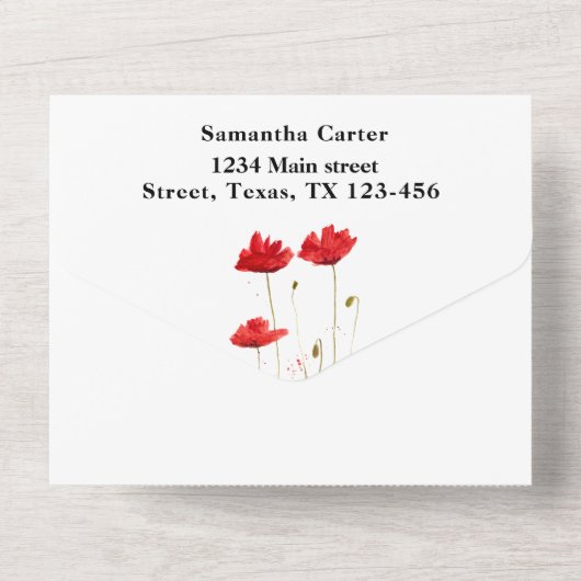 赤いケシの花 ワイルドフラワー 花のある風景 オールインワン招待状 (裏面)