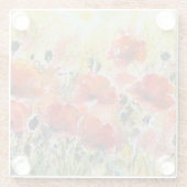 赤いケシの花、柔らかい水色。 ガラスコースター (裏面)