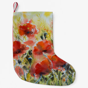 赤いケシの花、柔らかい水色。 スモールクリスマスストッキング