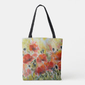 赤いケシの花、柔らかい水色。 トートバッグ (裏面)