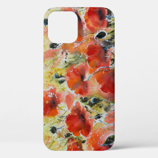 赤いケシの花、柔らかい水色。 iPhone 12ケース