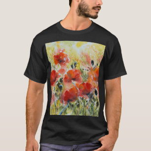 赤いケシの花、柔らかい水色。 Tシャツ