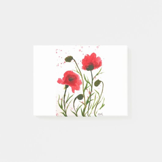 赤いケシの花 水彩 ルーシック チック ポストイット (正面)