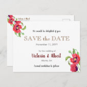 赤いケシの野生のフローラ結婚式の日付を保存 案内ポストカード (正面/裏面)