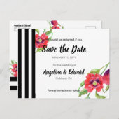 赤いケシの野生のフローラ結婚式の日付を保存 案内ポストカード (正面/裏面)