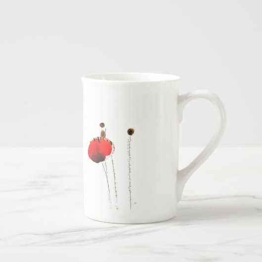 赤いケシの骨灰磁器のエスプレッソのコップ ボーンチャイナマグカップ (右)