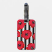 赤いケシは及び-モノグラムの縞で飾ります ラゲッジタグ (裏面縦)