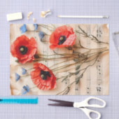 赤いケシフローラヴィンテージ音楽シートephemera 薄葉紙 (クラフト)