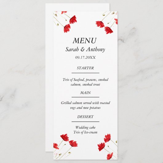 赤いケシフローラ水色結婚の食べ物 メニュー (正面/裏面)