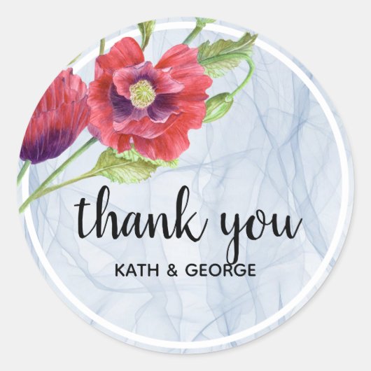 赤いケシフローラ透明オルガンザ生地 ラウンドシール (正面)