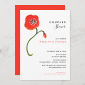 赤いケシモダンフローラのカップルがシャワー 招待状 (正面/裏面)