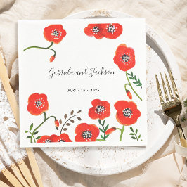 赤いケシモダンフローラ結婚ズ スタンダードカクテルナプキン
