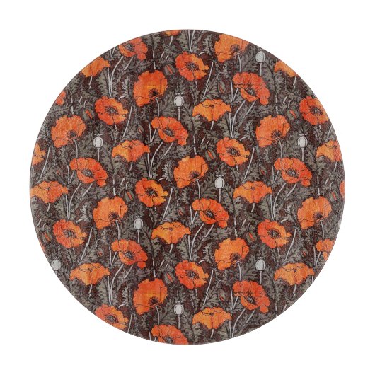 赤いケシ入り白黒ケシ畑フローラ カッティングボード (正面)