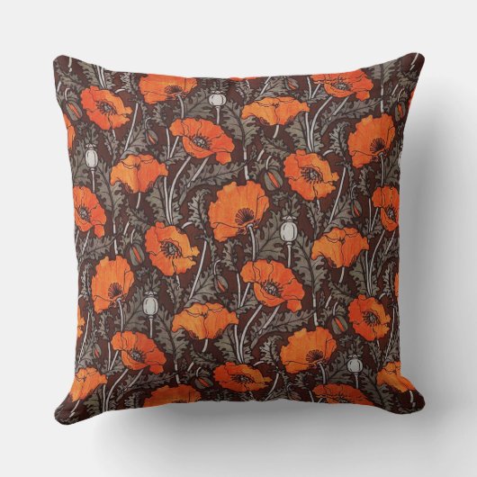 赤いケシ入り白黒ケシ畑フローラ クッション (裏面)