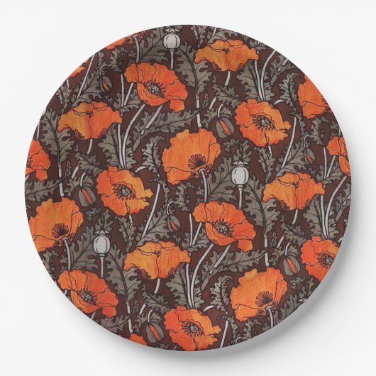 赤いケシ入り白黒ケシ畑フローラ ペーパープレート (正面)