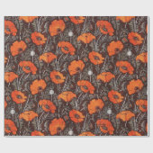 赤いケシ入り白黒ケシ畑フローラ ラッピングペーパー (フラット)