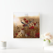 赤いケシ及び日光の花の植物相の写真の時計 スクエア壁時計 (ホーム)