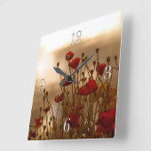 赤いケシ及び日光の花の植物相の写真の時計 スクエア壁時計 (傾斜)