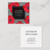 赤いケシ及び黒のストライプ スクエア名刺 (正面/裏面)