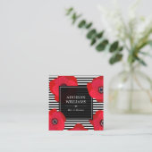 赤いケシ及び黒のストライプ スクエア名刺 (スタンド正面)