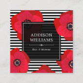 赤いケシ及び黒のストライプ スクエア名刺 (正面)