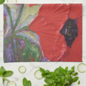 赤いケシ手タオル キッチンタオル (折り畳み)