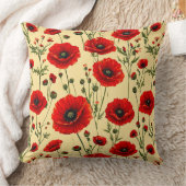 赤いケシ柄 クッション (ブランケット)