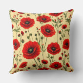 赤いケシ柄 クッション (裏面)