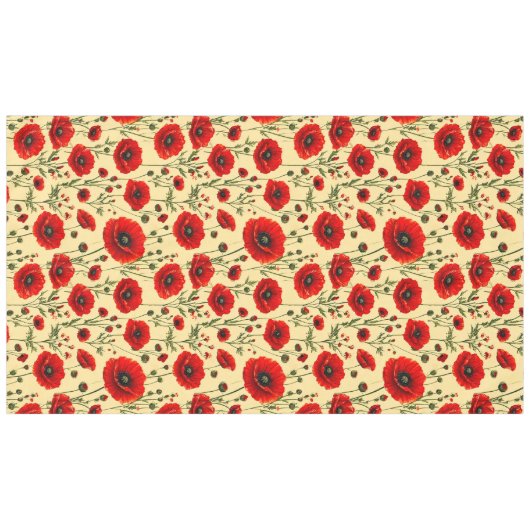 赤いケシ柄 テーブルクロス (正面(横))