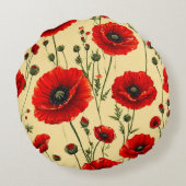 赤いケシ柄 ラウンドクッション (裏面)