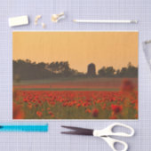 赤いケシ畑に夕日を入れる 薄葉紙 (クラフト)