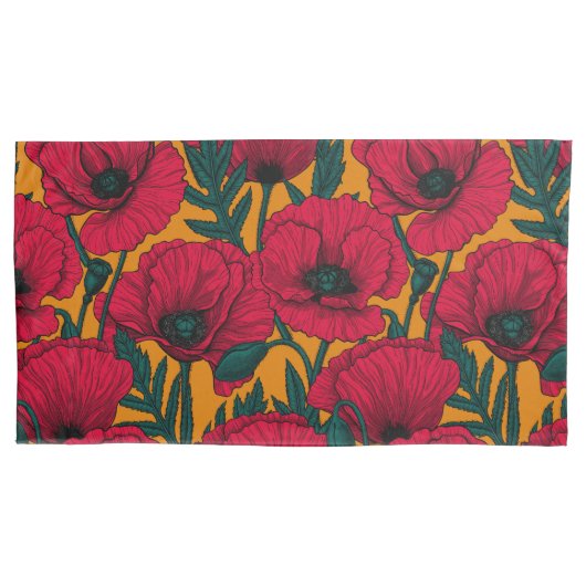 赤いケシ畑 枕カバー (正面左)