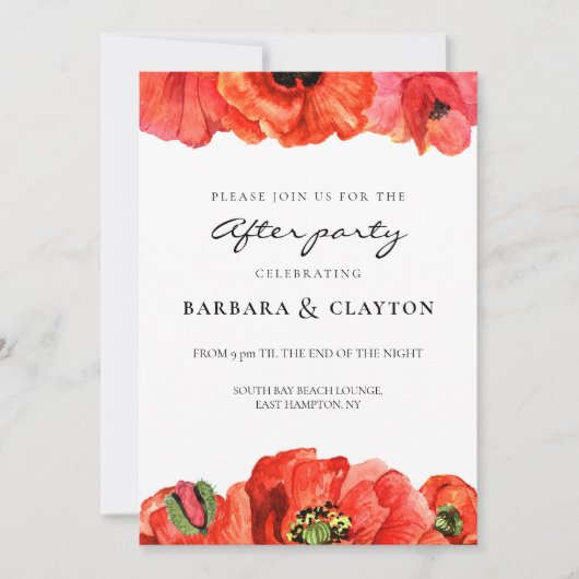 赤いケシ結婚の水色の後パーティー 招待状 (正面)