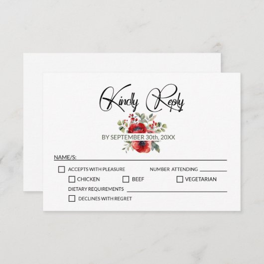 赤いケシ結婚の花 出欠カード (正面/裏面)