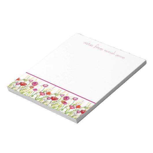 赤いケシ色の花縁ど咲き ノートパッド (回転)