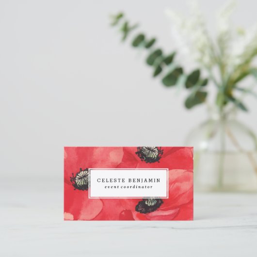 赤いケシ|の水彩画の花 名刺 (スタンド正面)