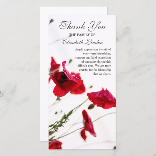 赤いケシ|の花の悔やみや弔慰は感謝していしています サンキューカード (正面/裏面)