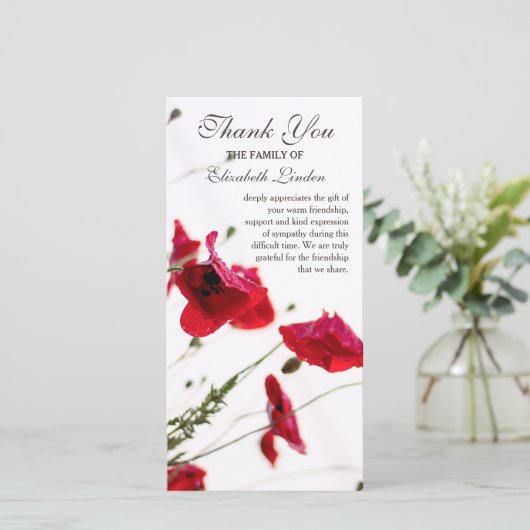 赤いケシ|の花の悔やみや弔慰は感謝していしています サンキューカード (スタンド正面)